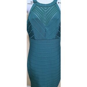 Guess Los Angeles Women Size 14 Green Bandage Halter Neck Sheath Dress Club